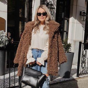 Zara Teddy Coat - Long Faux Fur Brown Jacket